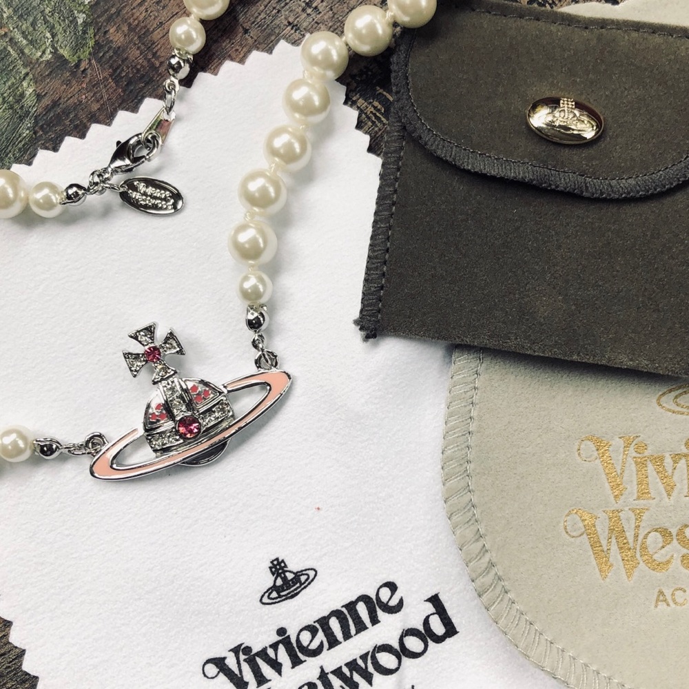 Vivienne Westwood pink orbit pearl necklace